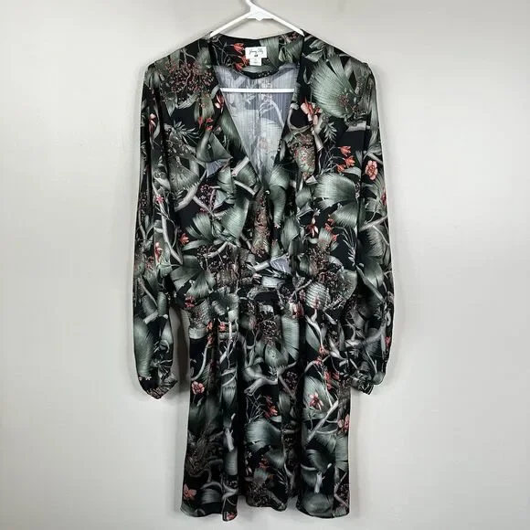 Johanna Ortiz x H&M Dress Womens L Floral Tropical Ruffle Flounce Mini - Picture 2 of 11